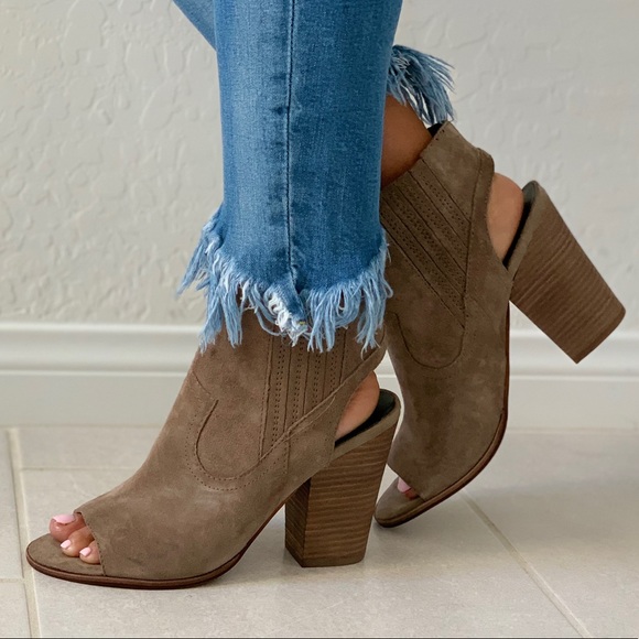 NIB Taupe Peep Toe Distressed Leather Bootie - Picture 2 of 6